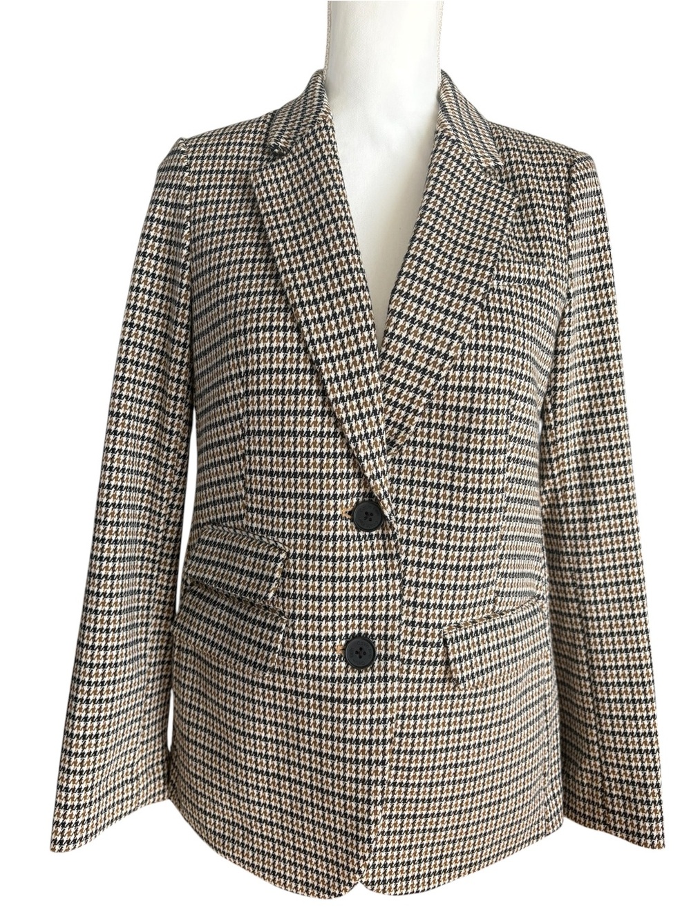 Calvin Klein Houndstooth Blazer Jacket Women 10P Brown Multi Knit Stretch Career
